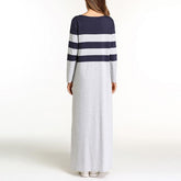 Autumn Round Neck  Coloured Striped Maxi  Dress